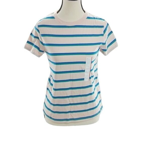 Wild Fable T Shirt Pink Blue Striped Basic Casual Crew Neck Womens Size XS - Picture 1 of 5